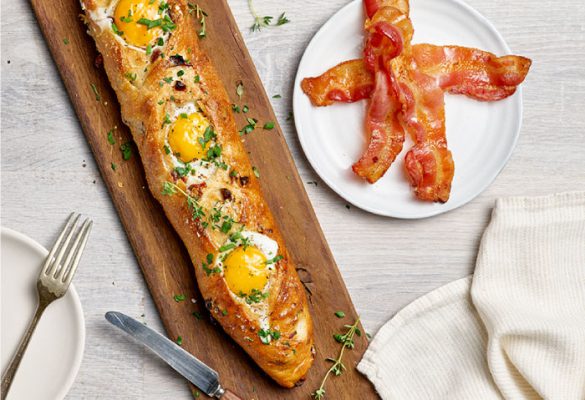 Eggs in a basket in a baguette