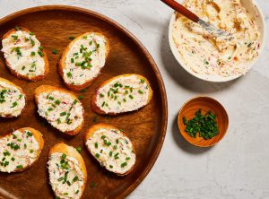 Radish Butter Crostini on a plate